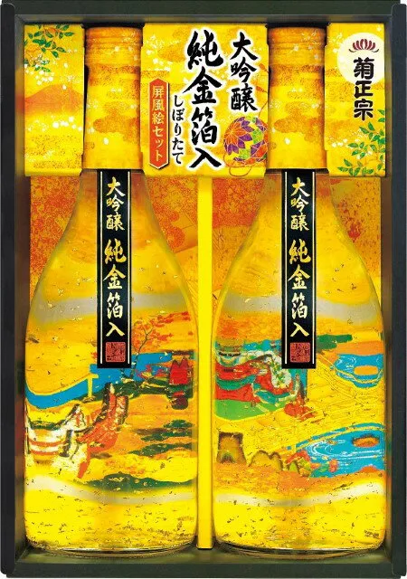 2025年 冬ギフト お歳暮 A955 しぼりたて大吟醸 純金箔入り屏風絵セット